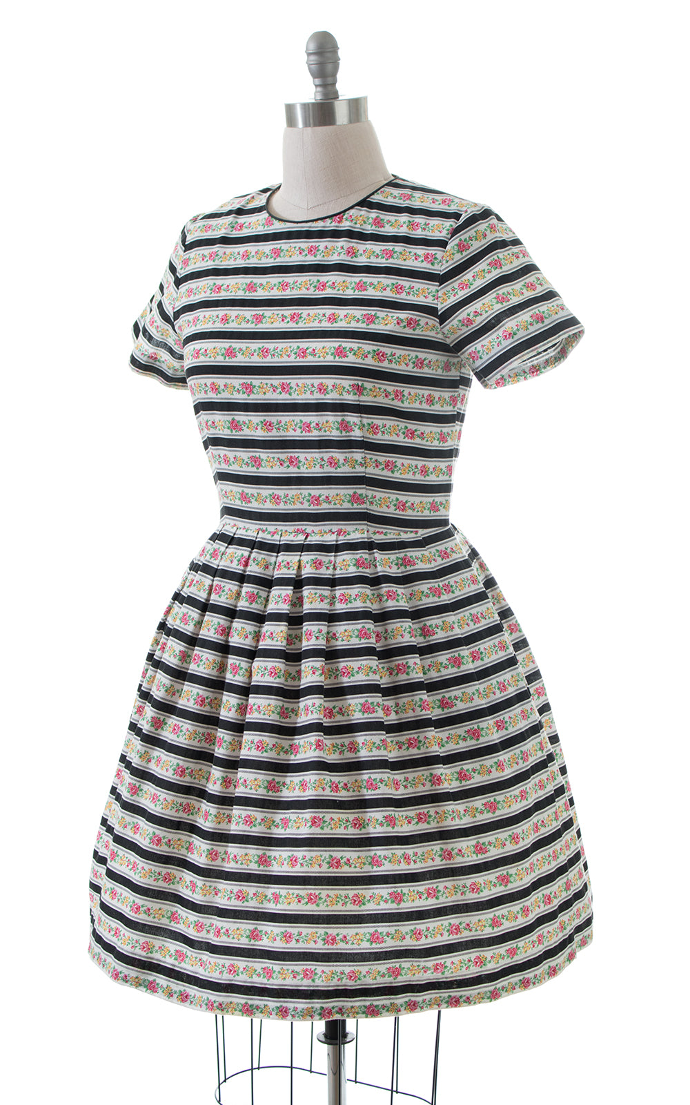 1980s-does-1950s LANZ Floral Striped Shirtwaist Dress | large