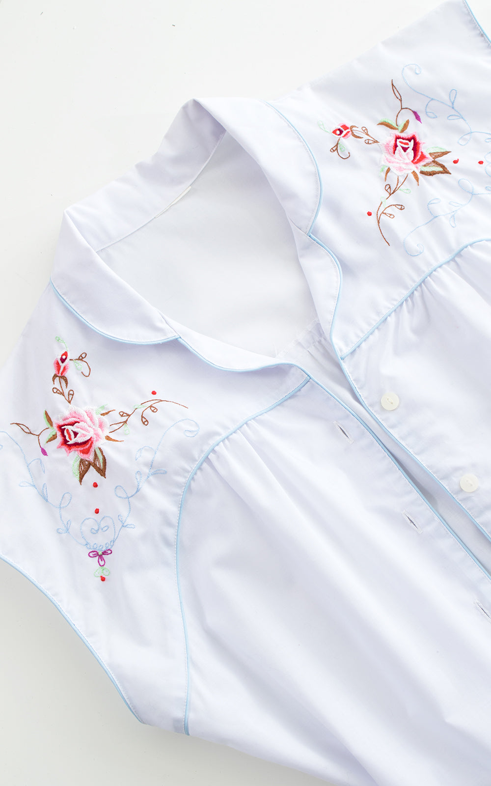 1970s 1980s Rose Embroidered Shirt Dress with Pockets | medium