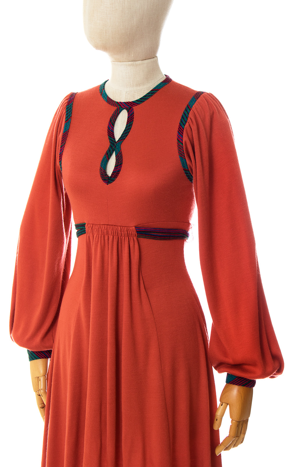 1970s Orange Jersey Bishop Sleeve Dress