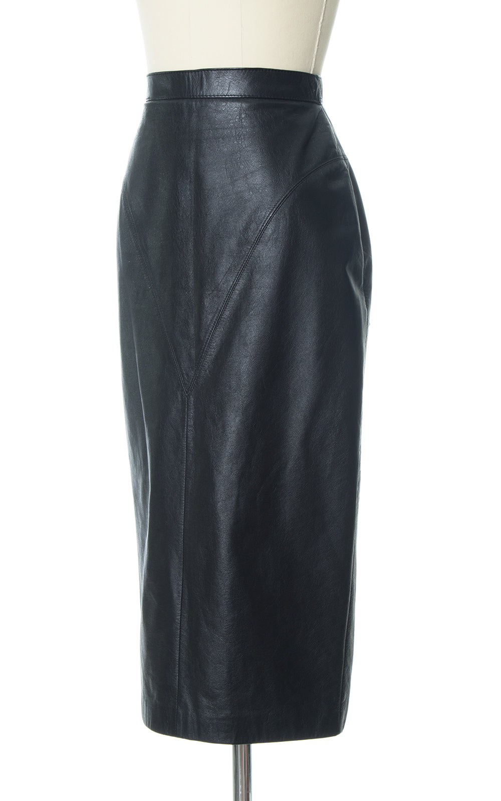 1980s Wilsons Black Leather Snap Slit Pencil Skirt