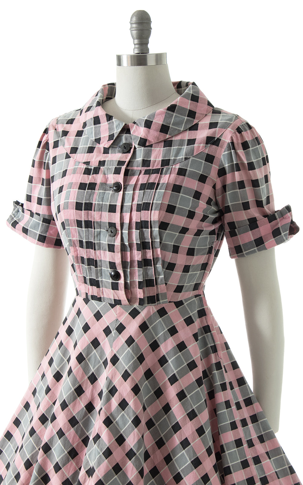 1950s Pink Plaid Cotton Shirtwaist Dress 