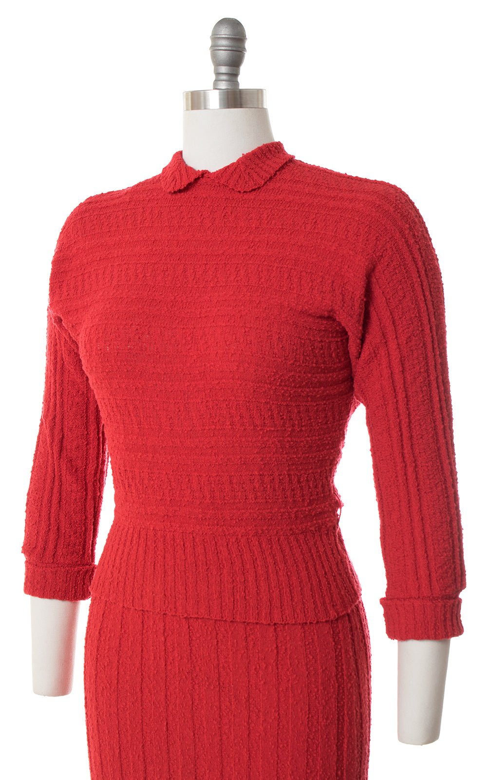 1950s Red Knit Wool Sweater + Skirt Set