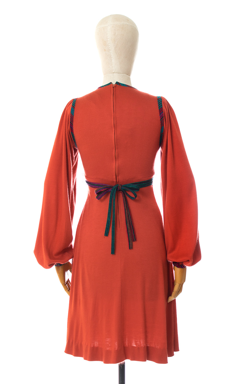 1970s Orange Jersey Bishop Sleeve Dress