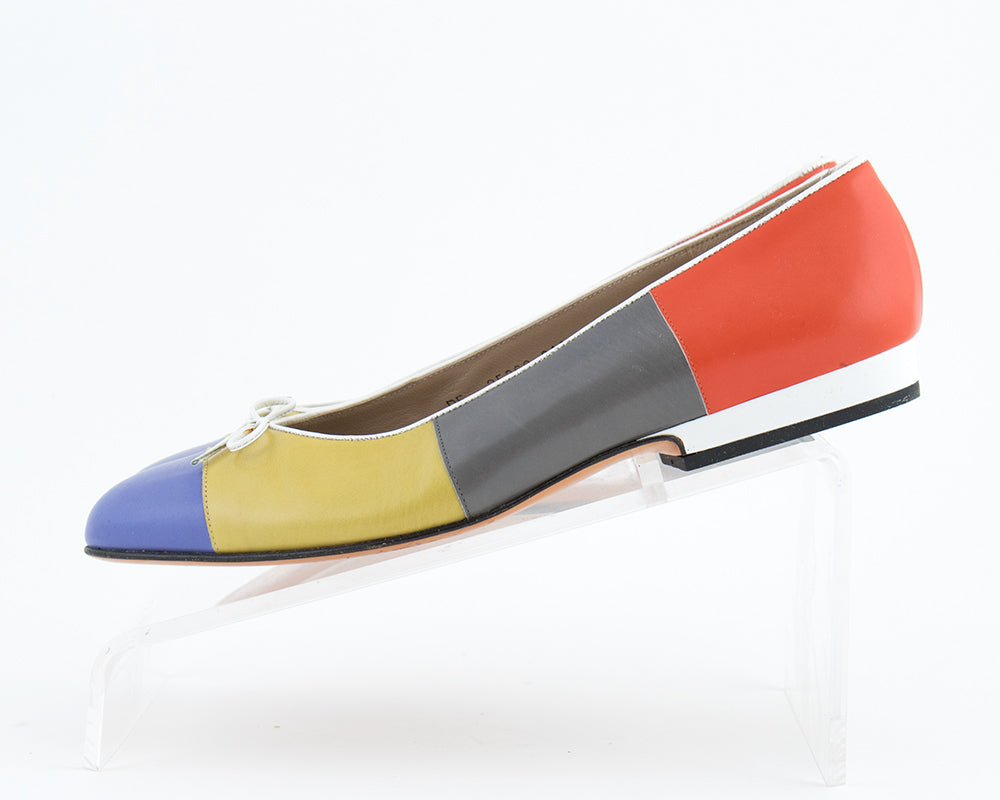 Vintage Ferragamo Color Block Leather Ballet Flats