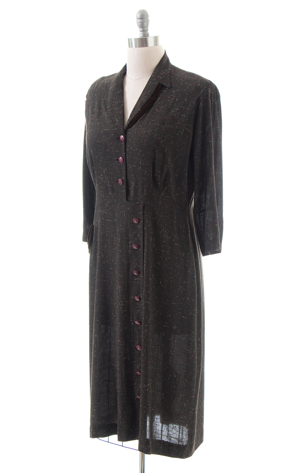 1950s Flecked Brown Shirtwaist Wiggle Dress