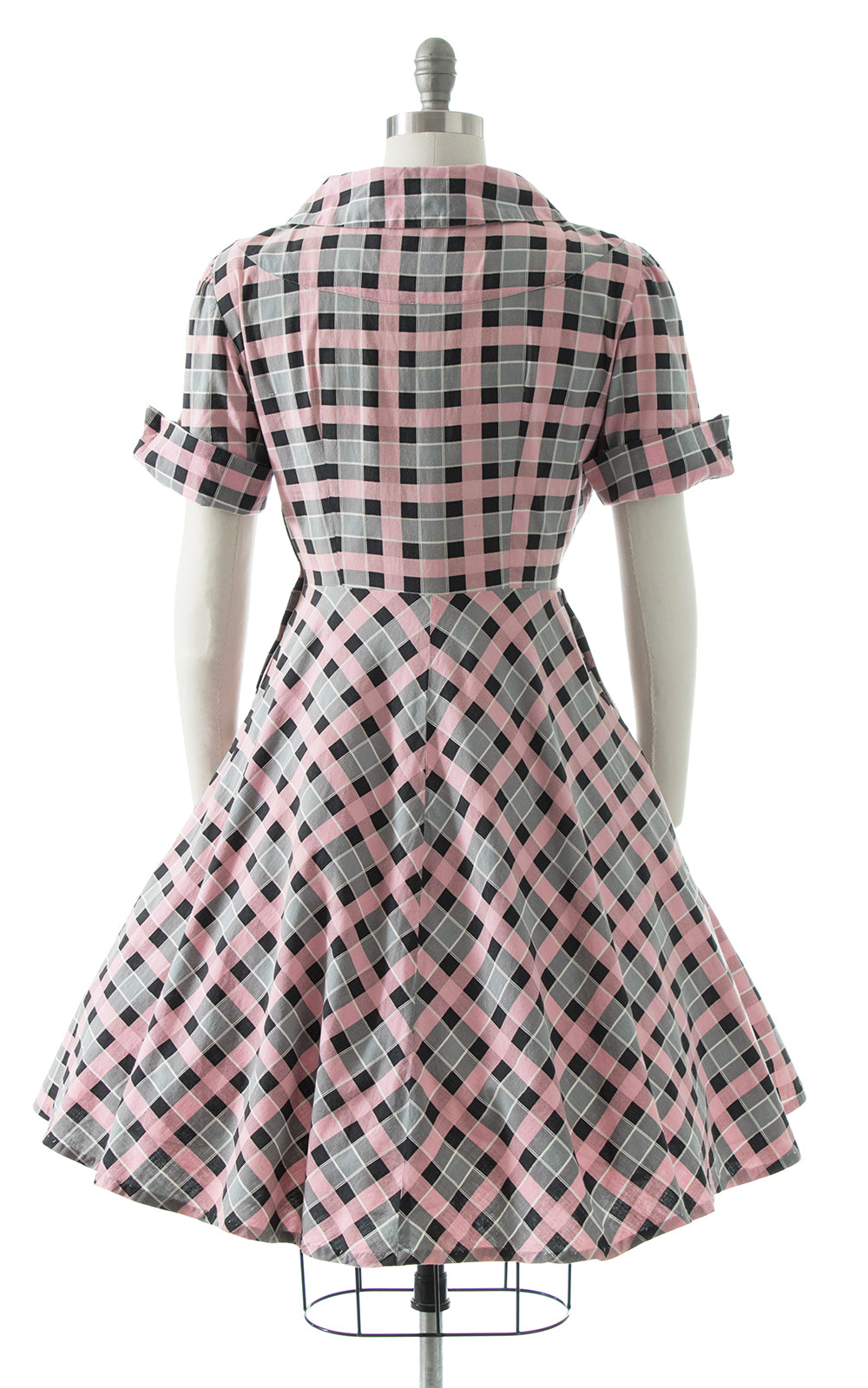 1950s Pink Plaid Cotton Shirtwaist Dress 