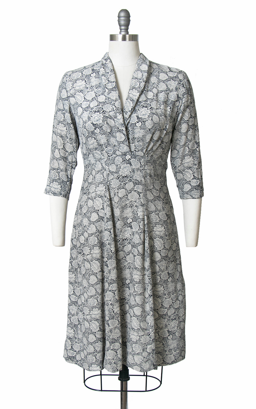 1940s Illustrated Botanical Cold Rayon Dress