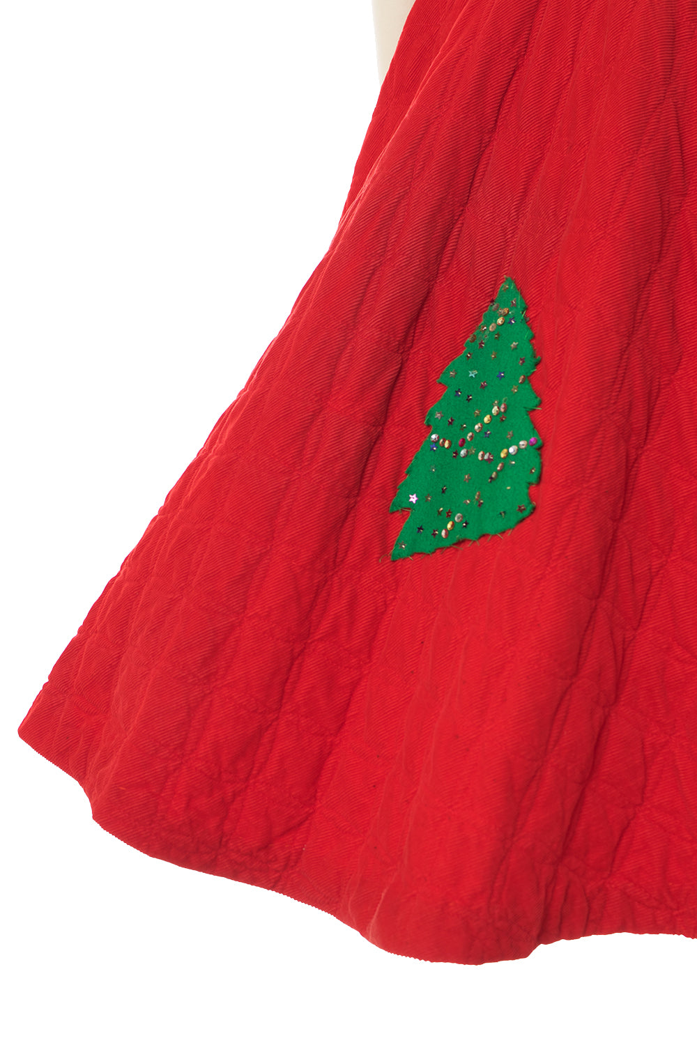 1950s Christmas Tree Sequin Quilted Corduroy Circle Skirt