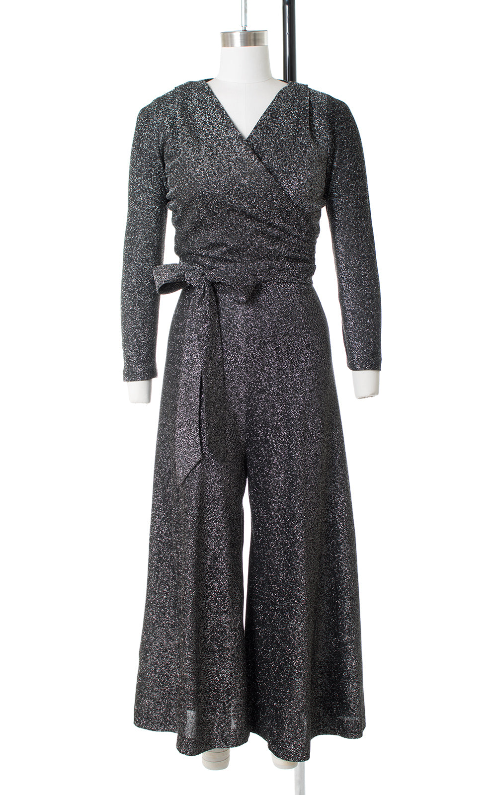 1970s Metallic Silver Lurex Wide Leg Jumpsuit