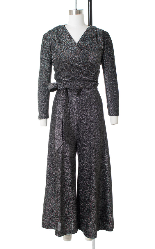 1970s Metallic Silver Lurex Wide Leg Jumpsuit