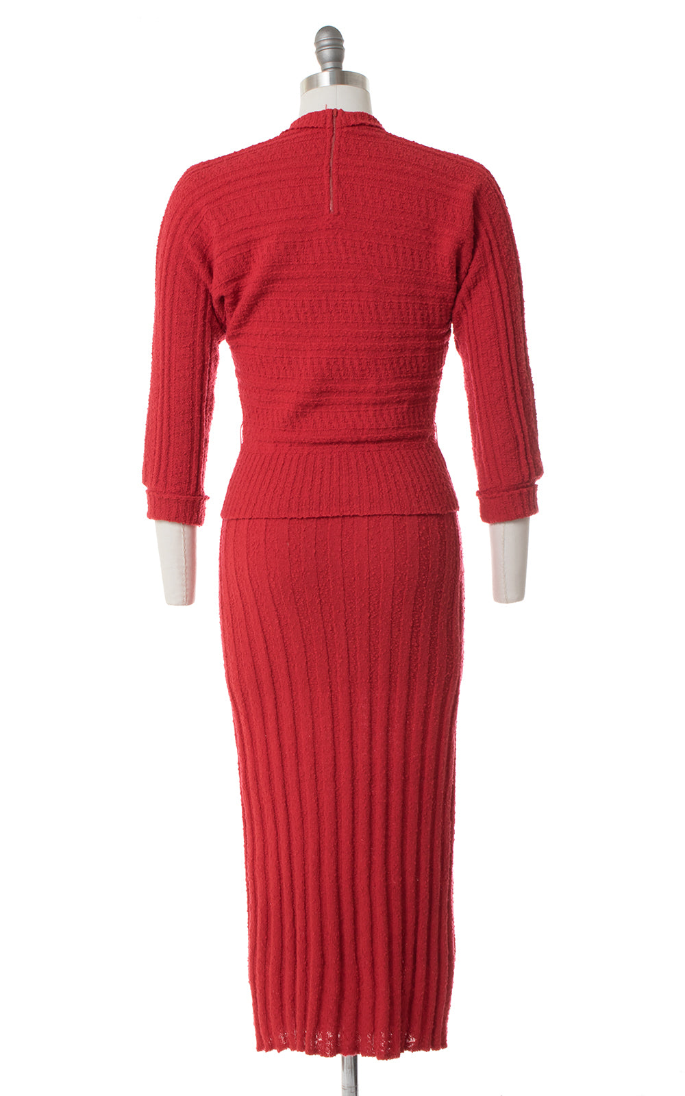 1950s Red Knit Wool Sweater + Skirt Set