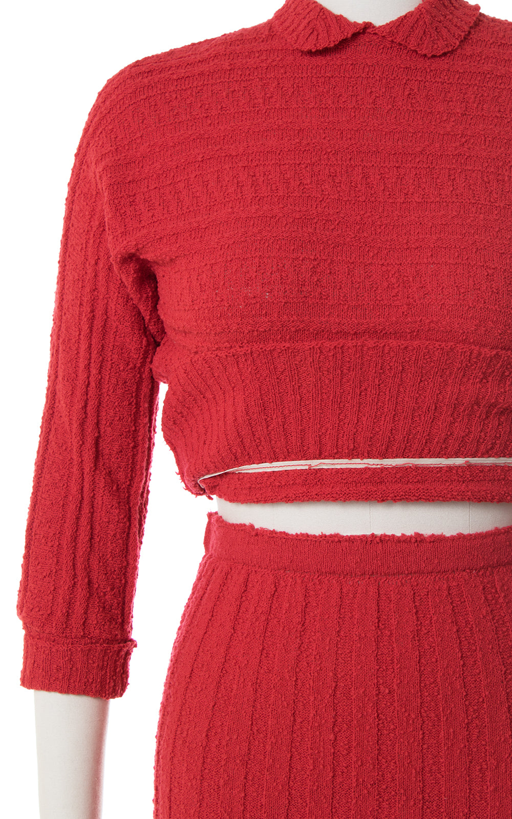 1950s Red Knit Wool Sweater + Skirt Set