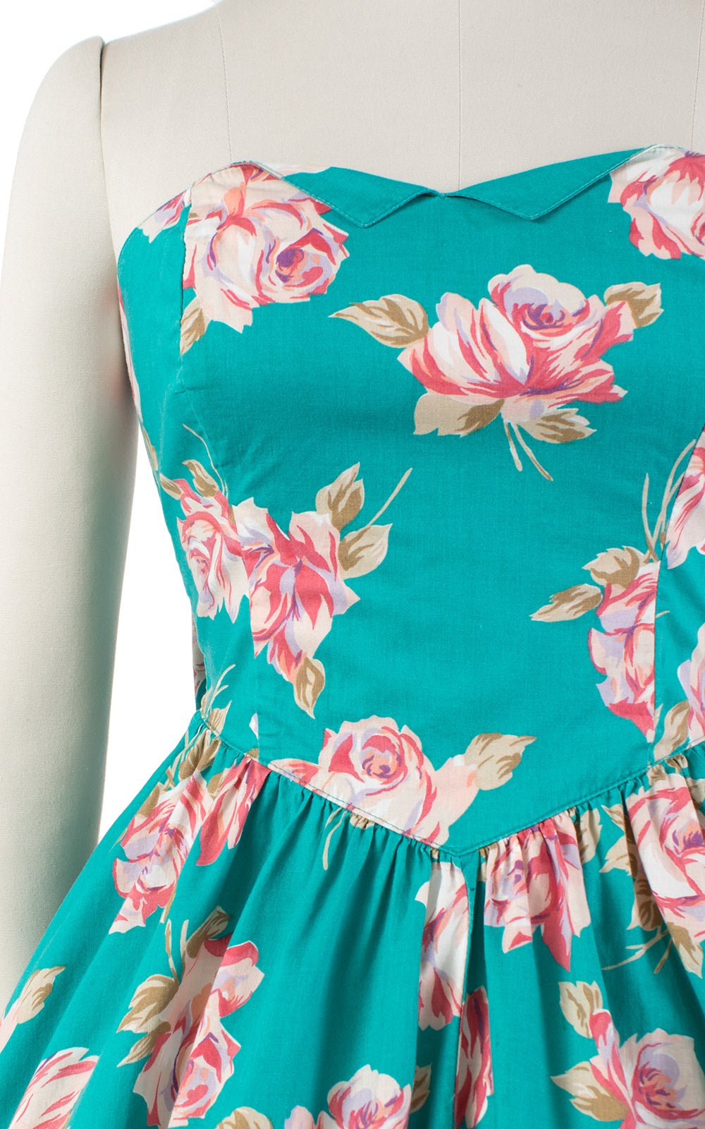 1980s Rose Print Strapless Sundress with Pockets