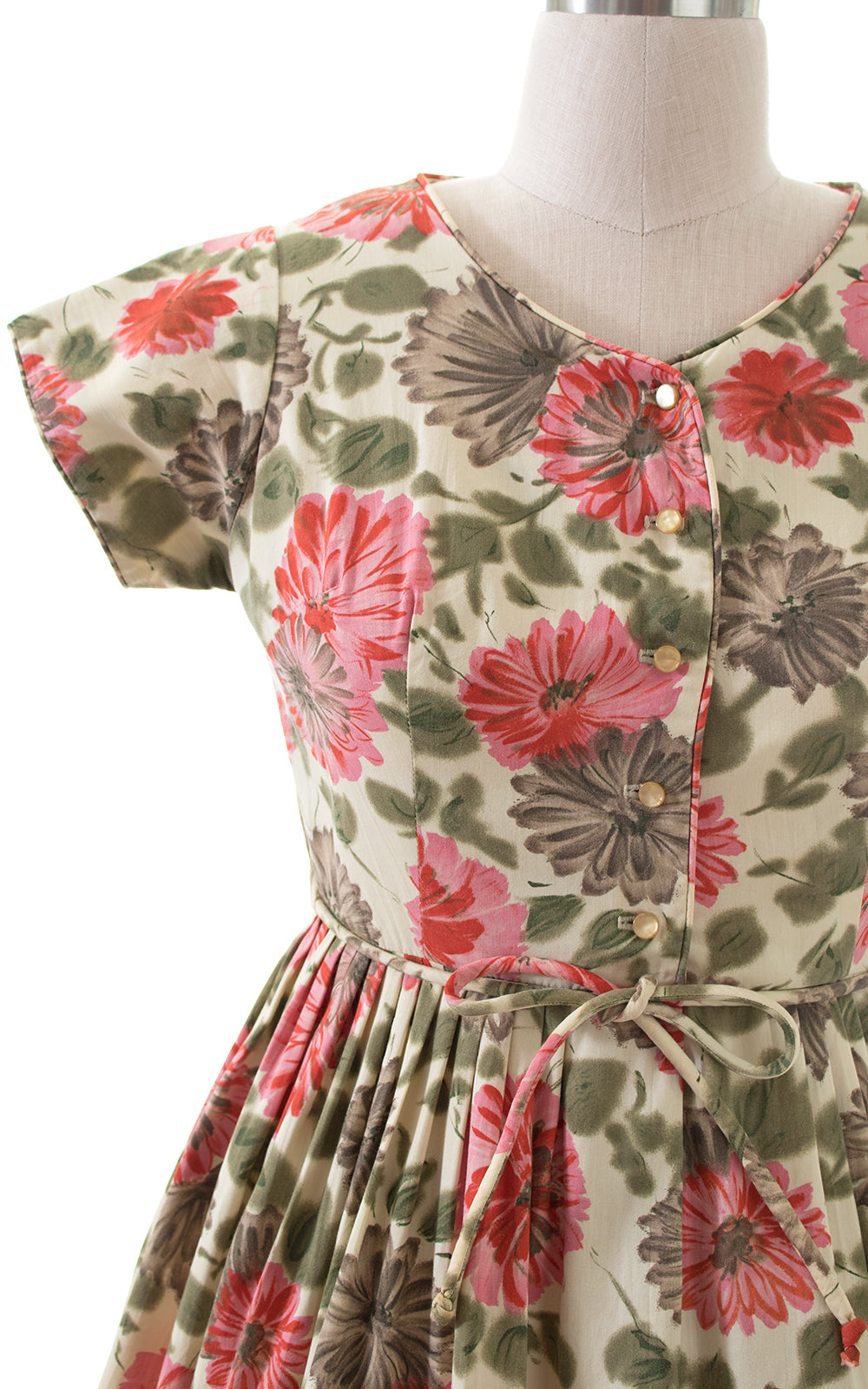 1950s Floral Cotton Shirtwaist Dress