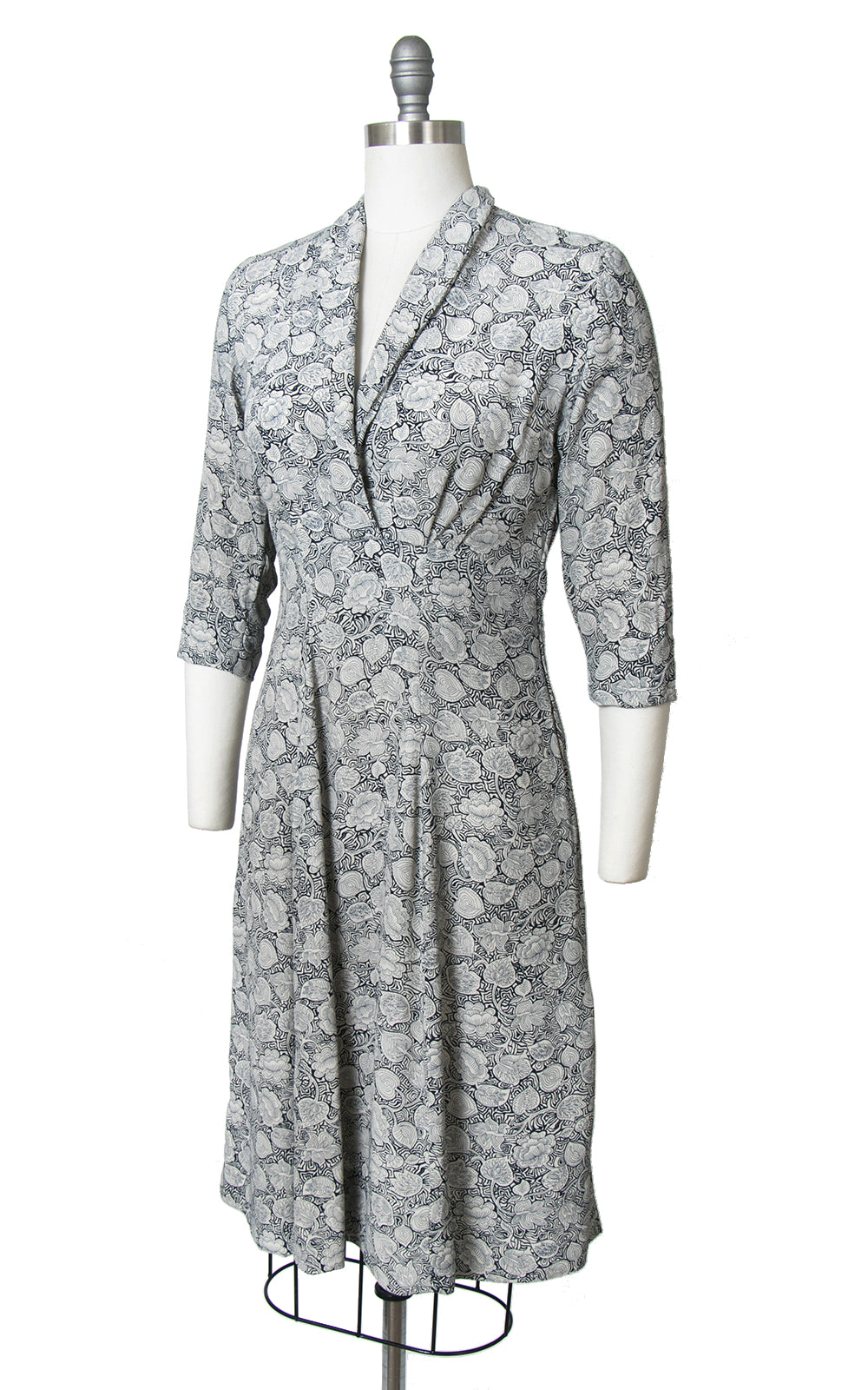 1940s Illustrated Botanical Cold Rayon Dress