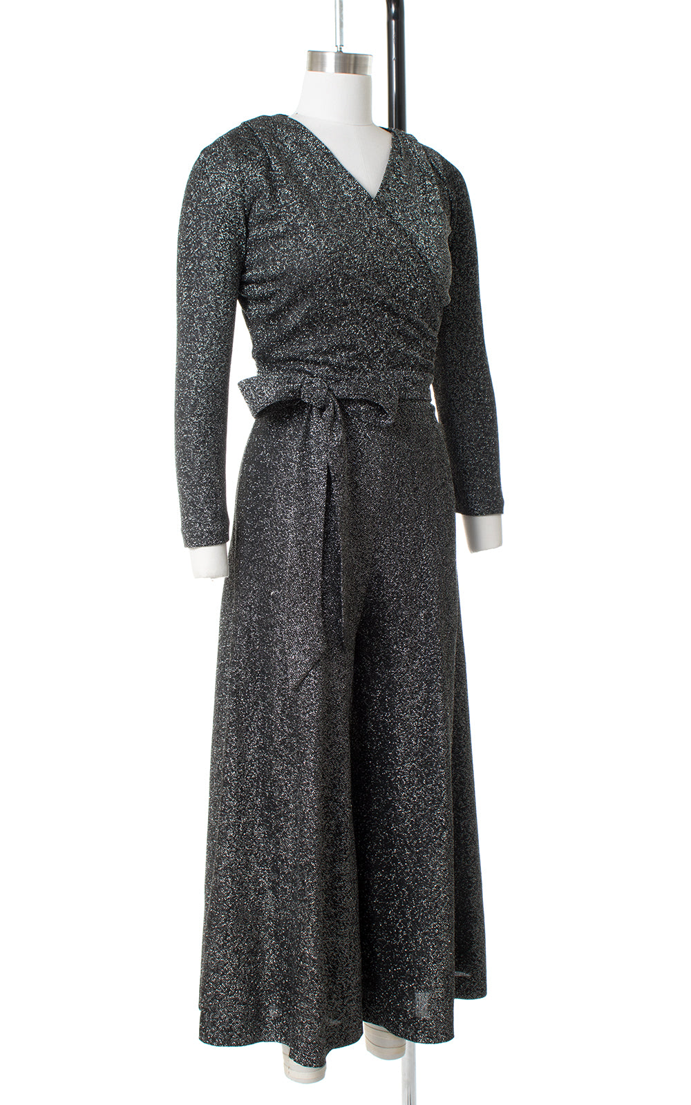 1970s Metallic Silver Lurex Wide Leg Jumpsuit