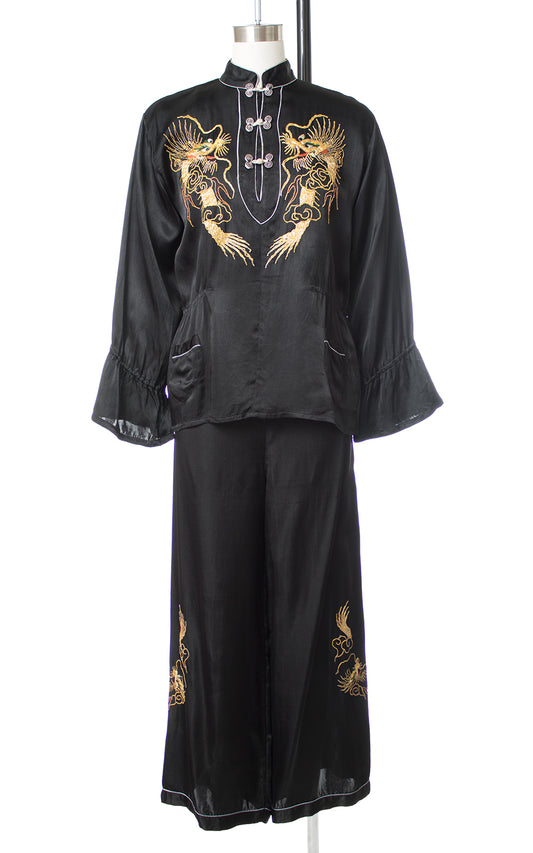 1940s Dragon Embroidered Satin Loungewear Set