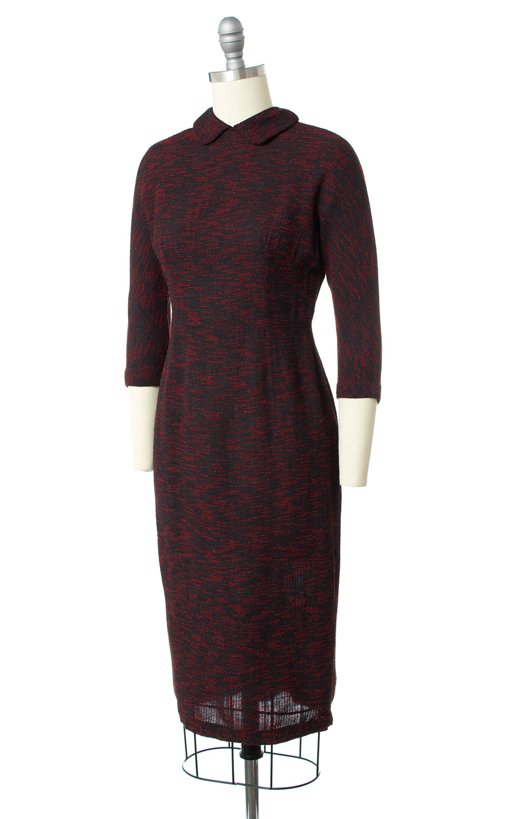 1950s Striated Red Black Wiggle Dress