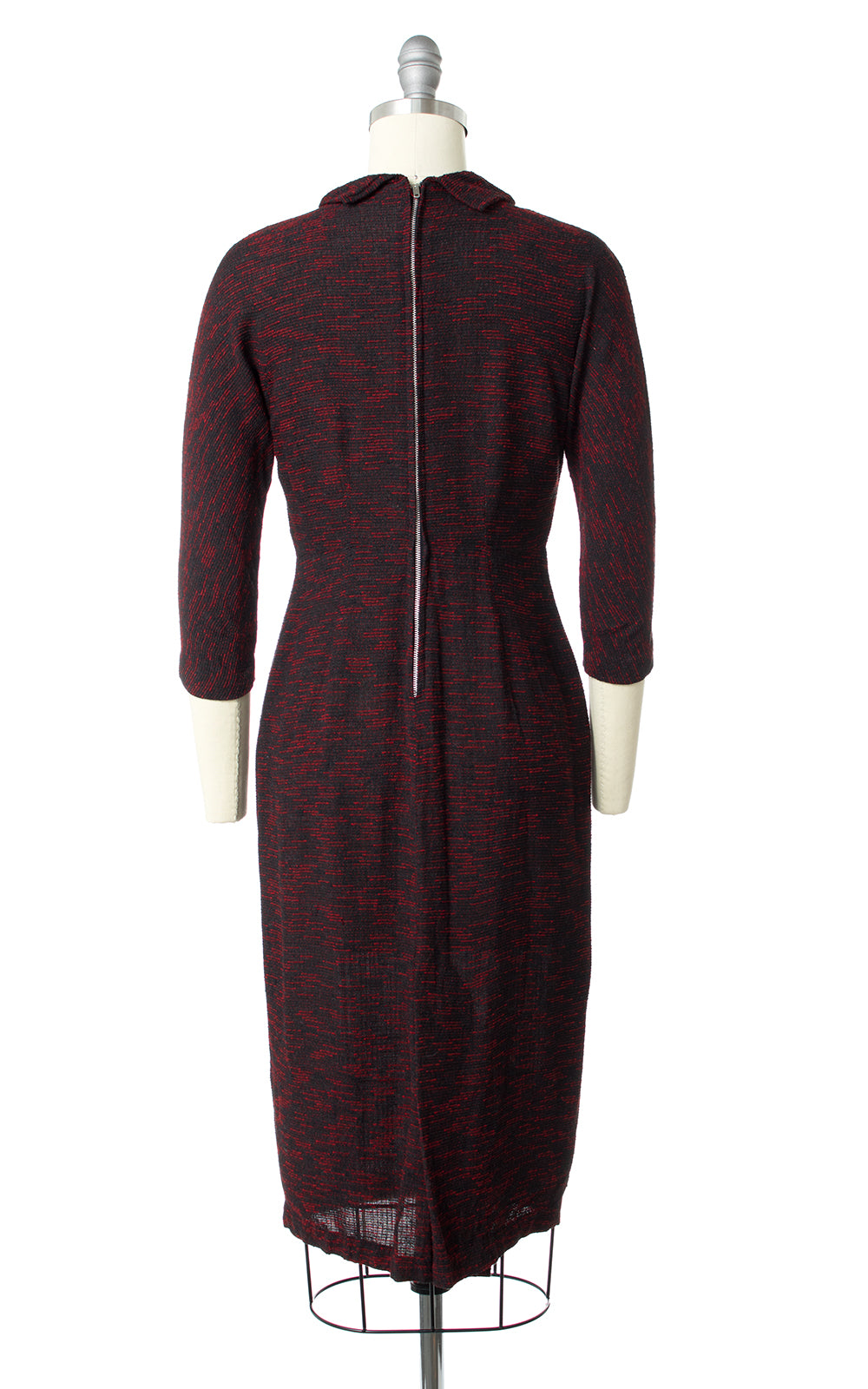 1950s Striated Red Black Wiggle Dress