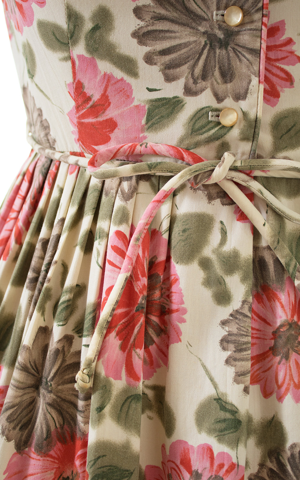 1950s Floral Cotton Shirtwaist Dress
