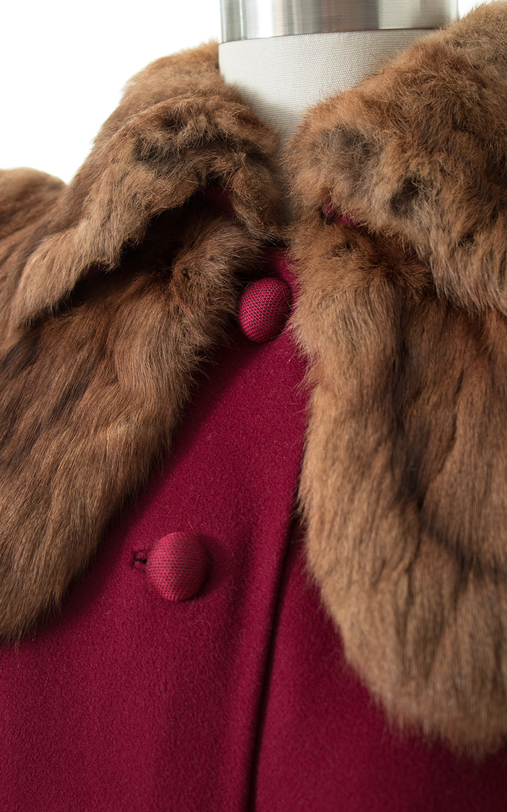 1940s Burgundy Wool & Fur Collar Cuffs Coat 