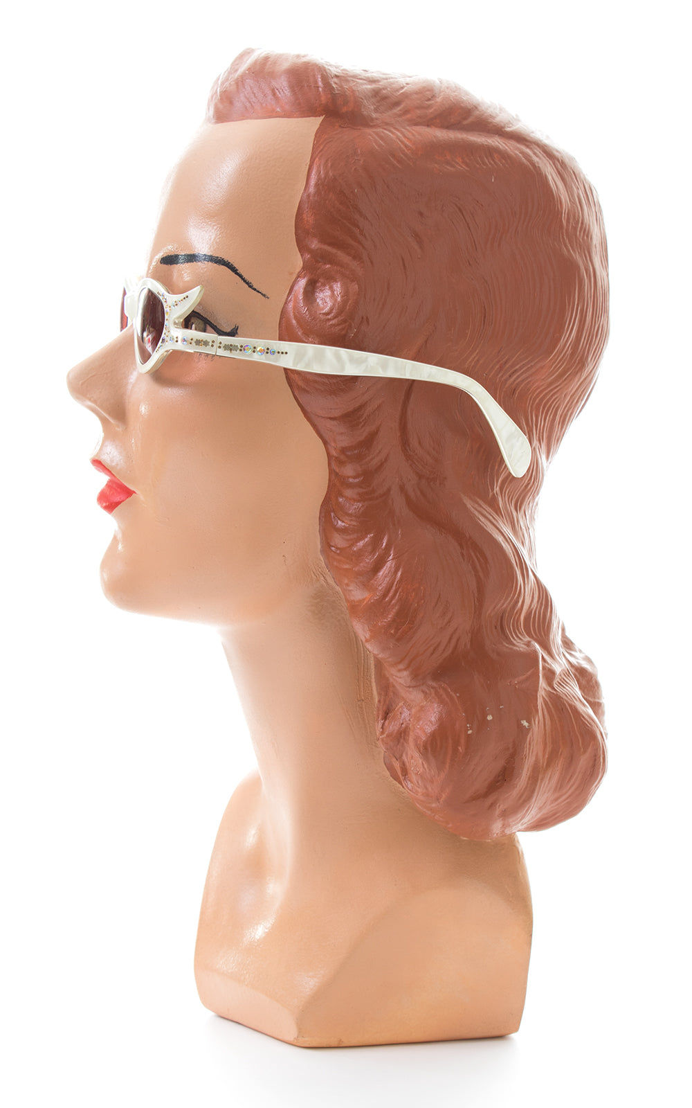 1950s Rhinestone Pearlescent Carved Lucite Cat Eye Sunglasses