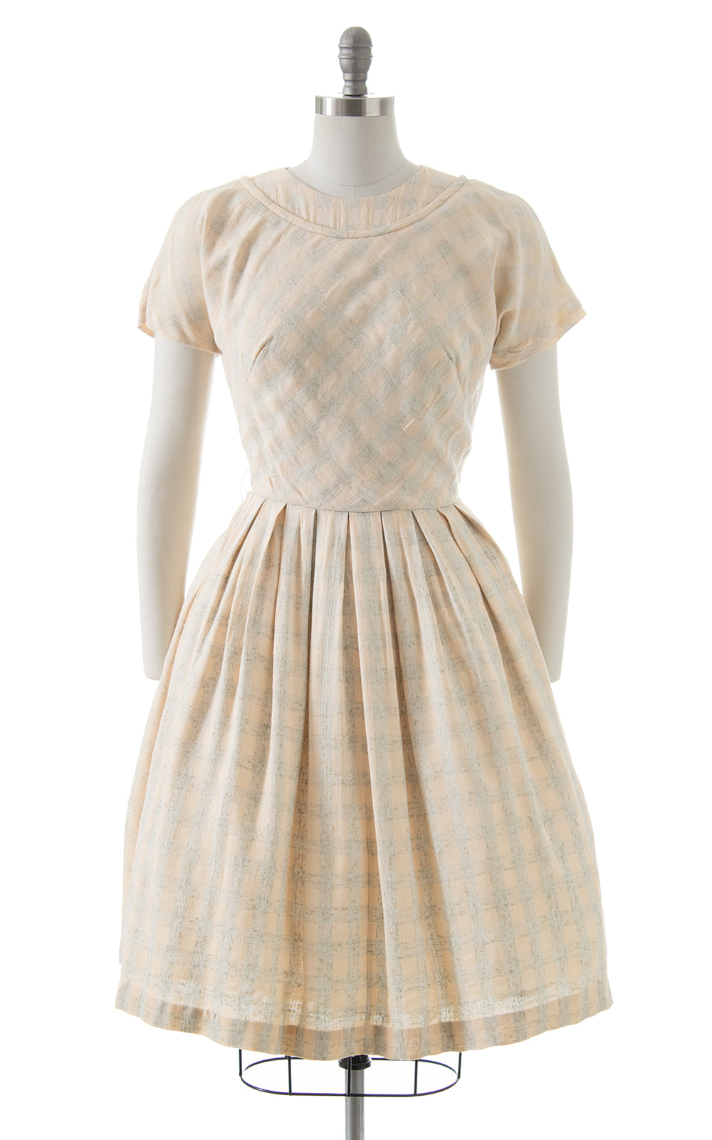1950s Cream Plaid Day Dress