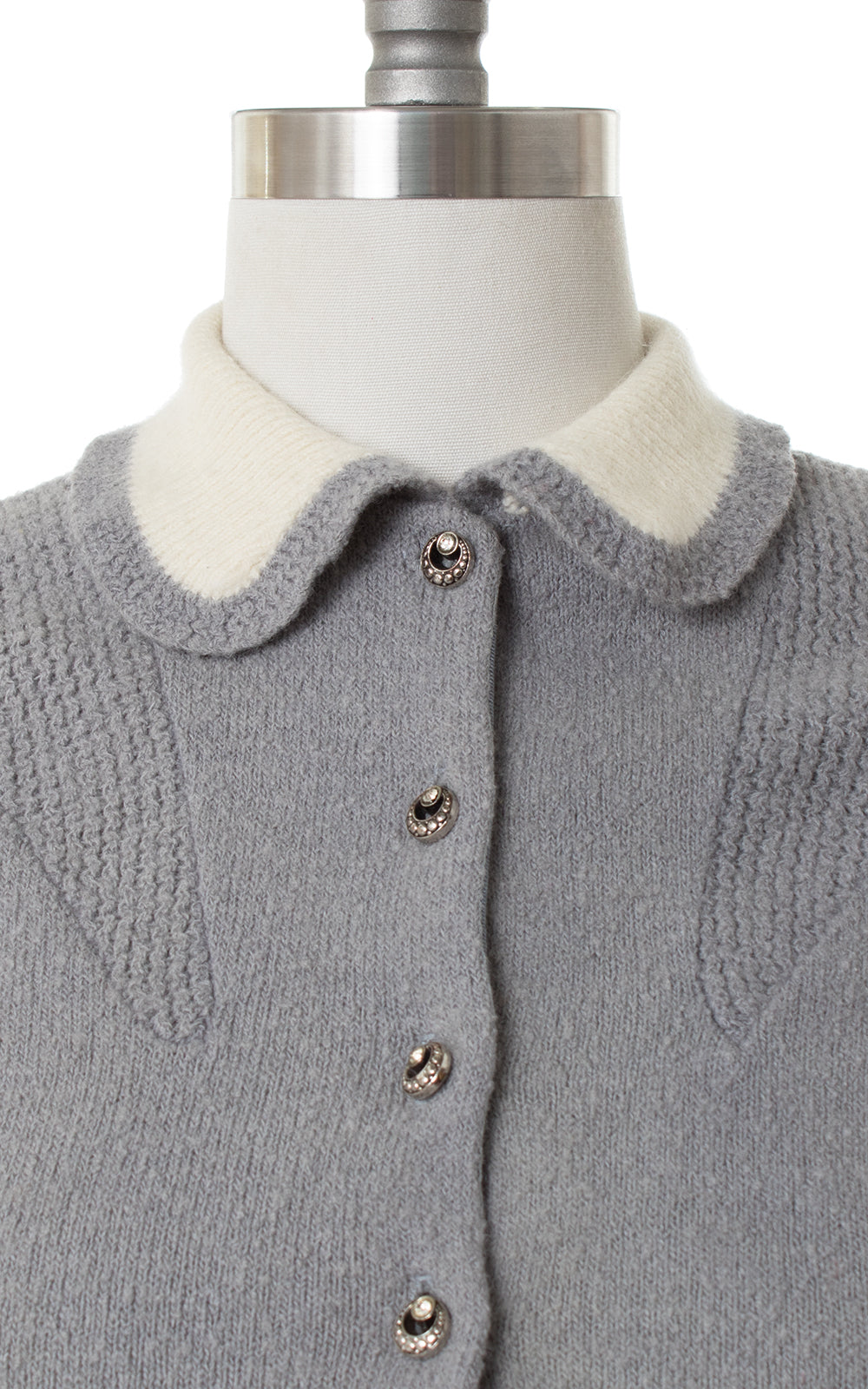 1950s Grey Wool Chenille Knit Sweater & Skirt Set