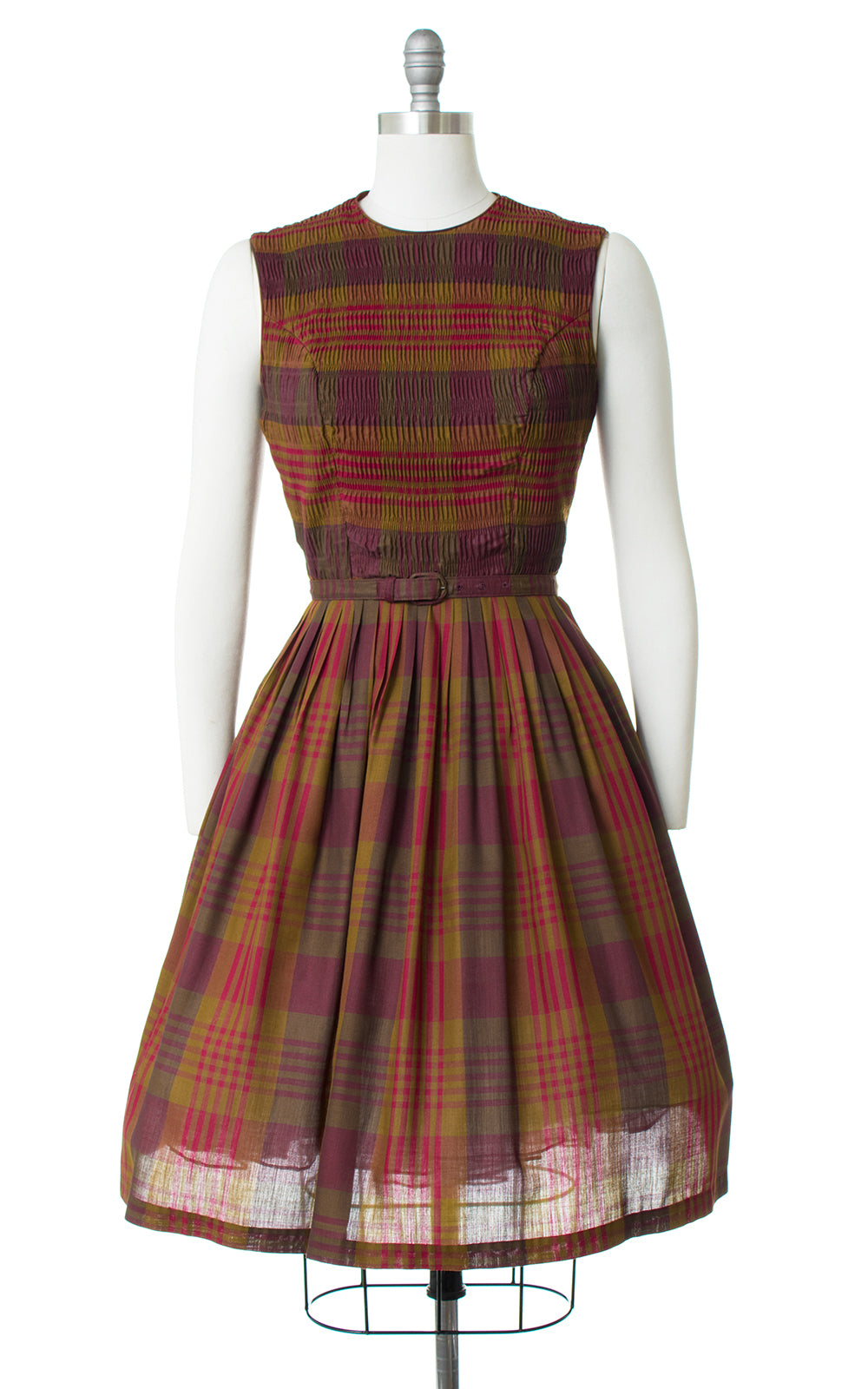 1950s Plaid Belted Day Dress