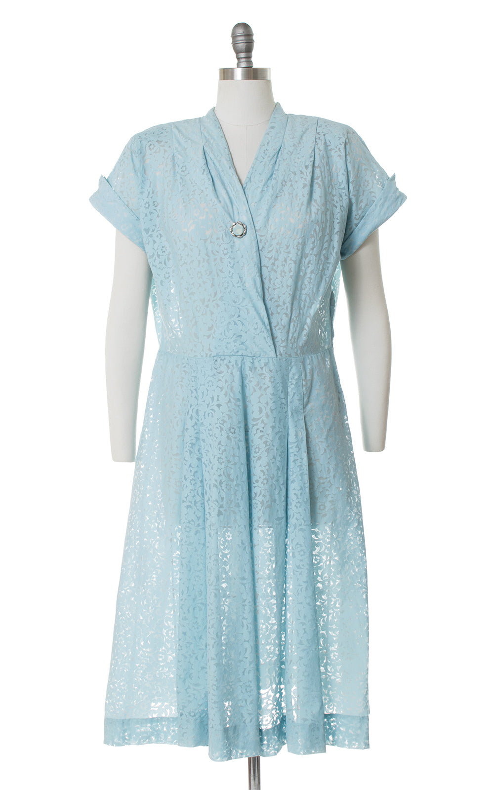 1940s Sheer Floral Filigree Burnout Dress | x-large