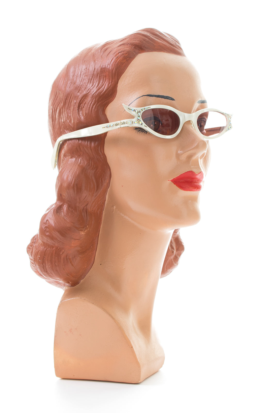 1950s Rhinestone Pearlescent Carved Lucite Cat Eye Sunglasses