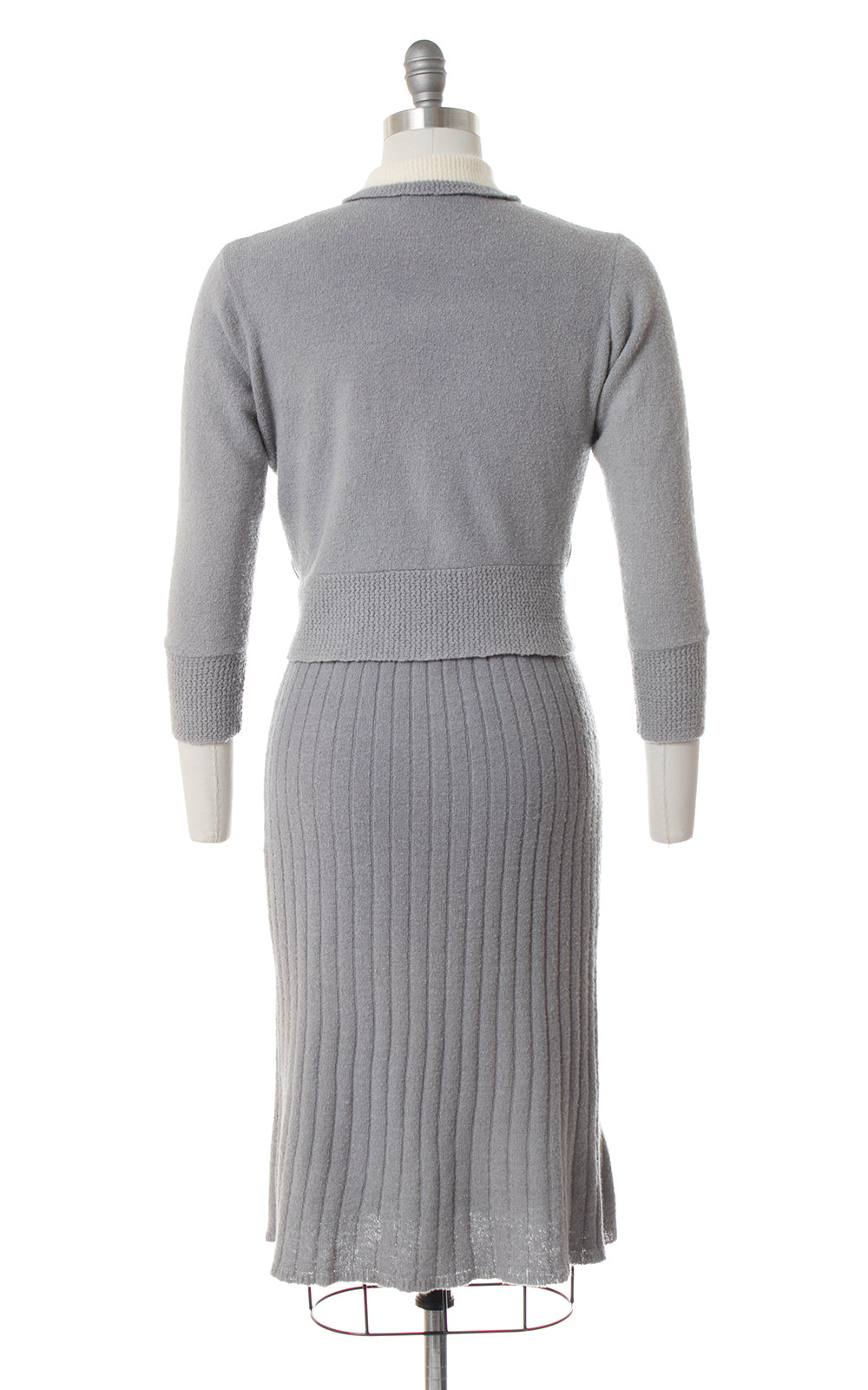 1950s Grey Wool Chenille Knit Sweater & Skirt Set