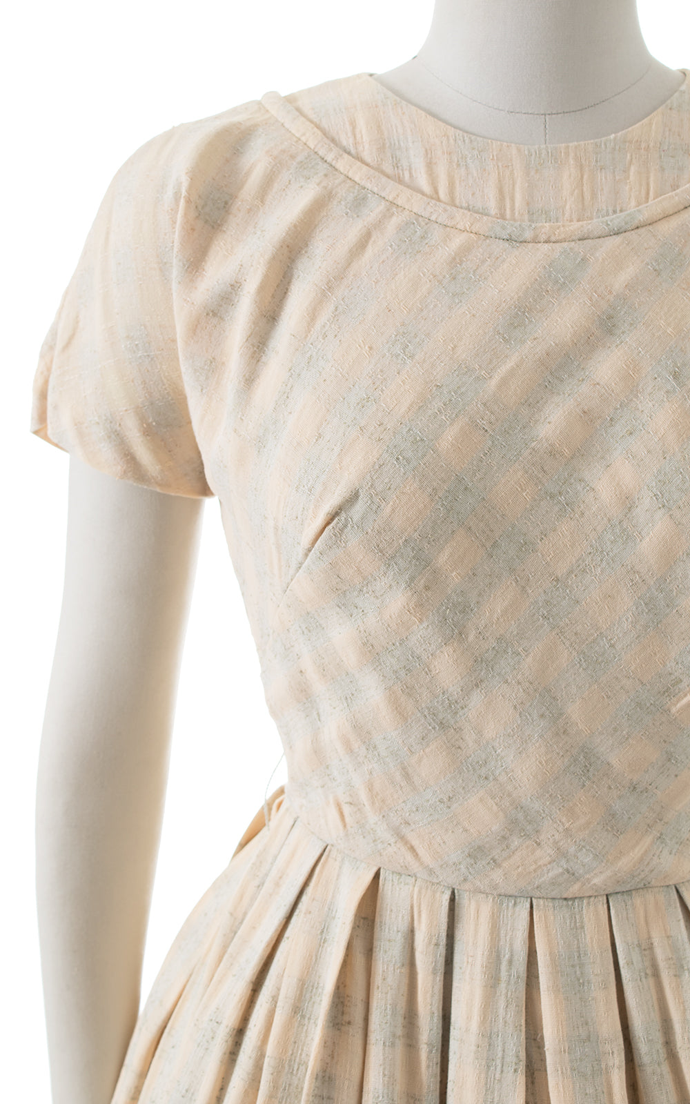 1950s Cream Plaid Day Dress