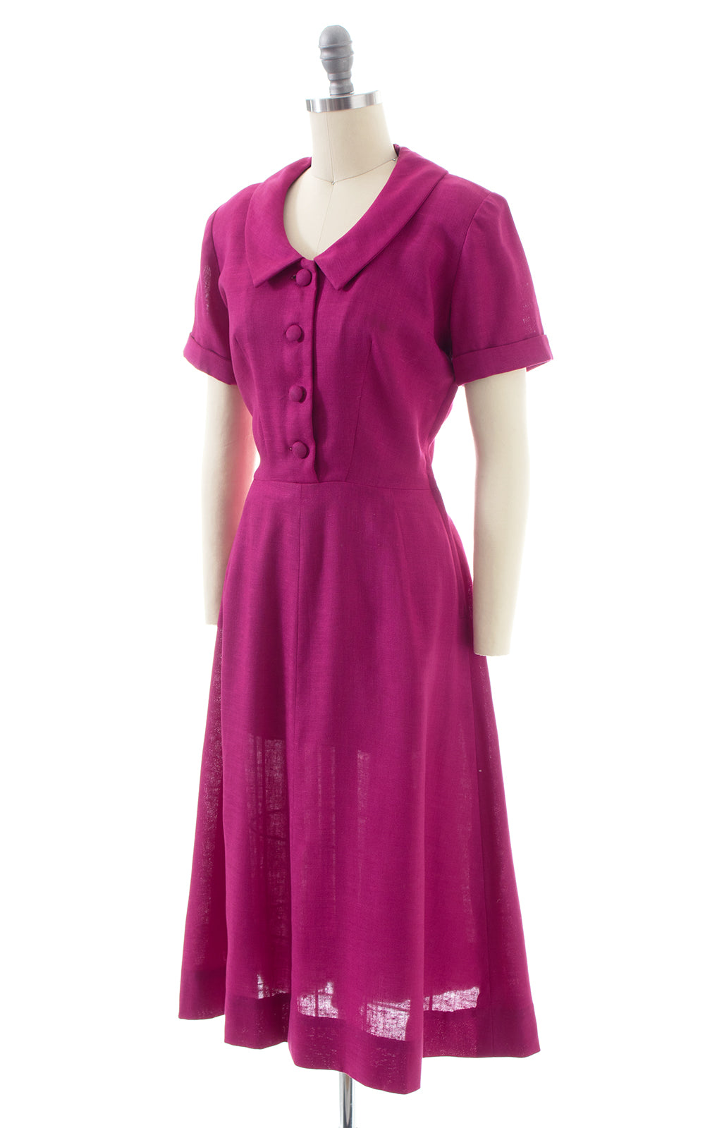 1950s Fuchsia Linen Shirtwaist Dress