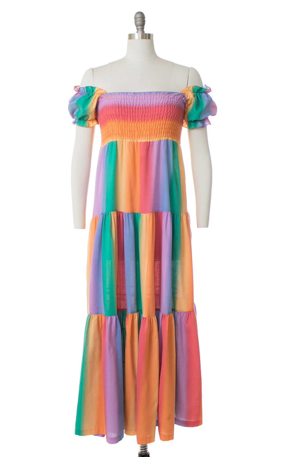 1980s Rainbow Striped Trapeze Maxi Dress