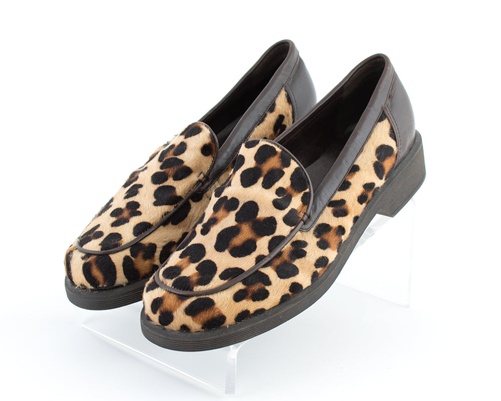 1990s Leopard Print Pony Hair & Leather Loafers