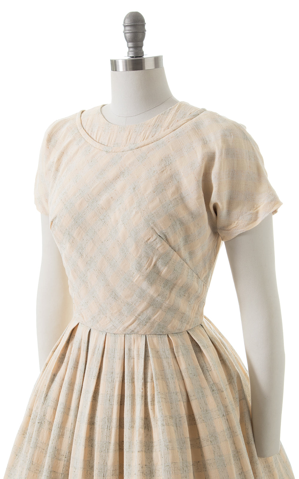 1950s Cream Plaid Day Dress