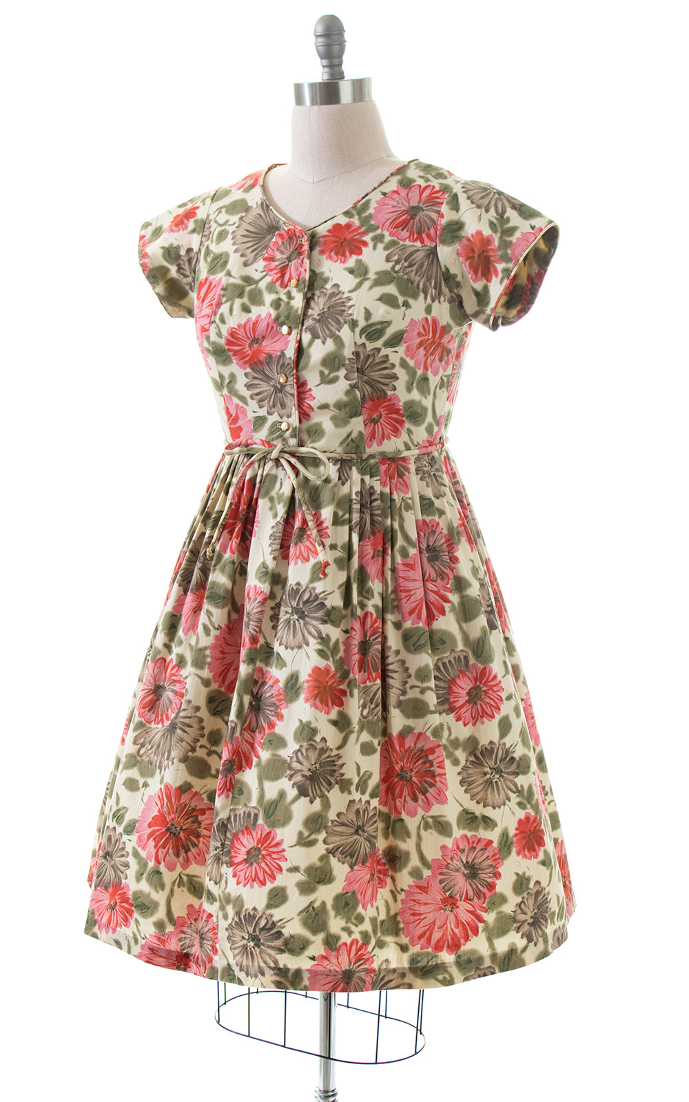 1950s Floral Cotton Shirtwaist Dress