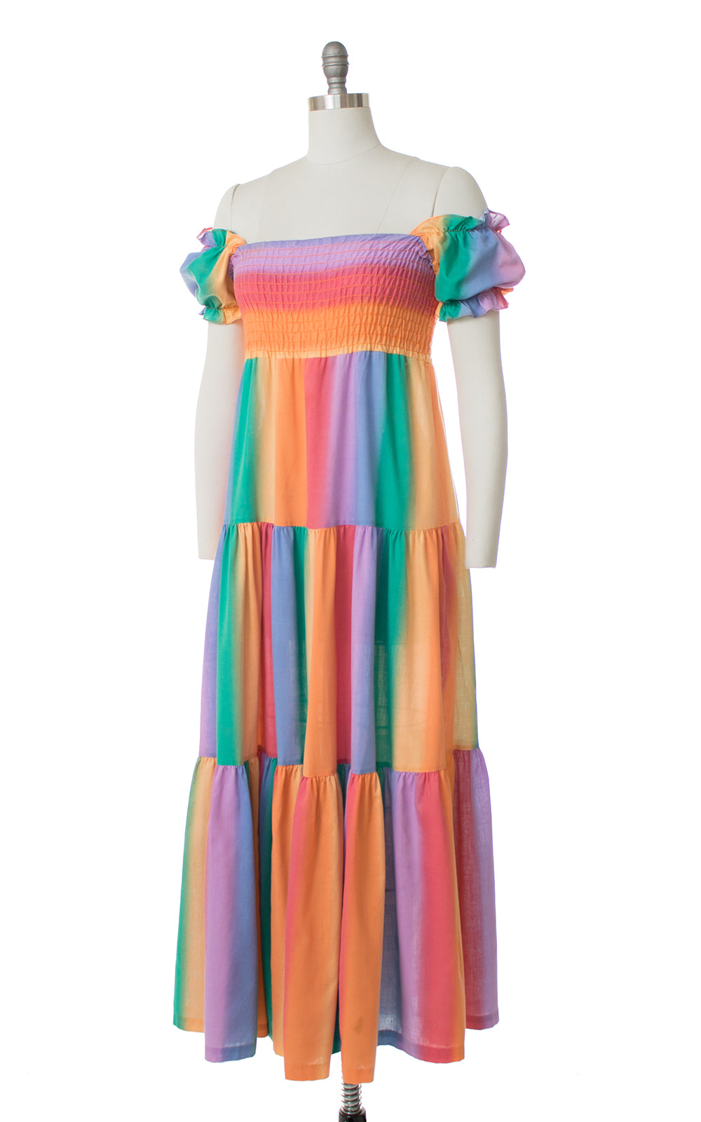 1980s Rainbow Striped Trapeze Maxi Dress
