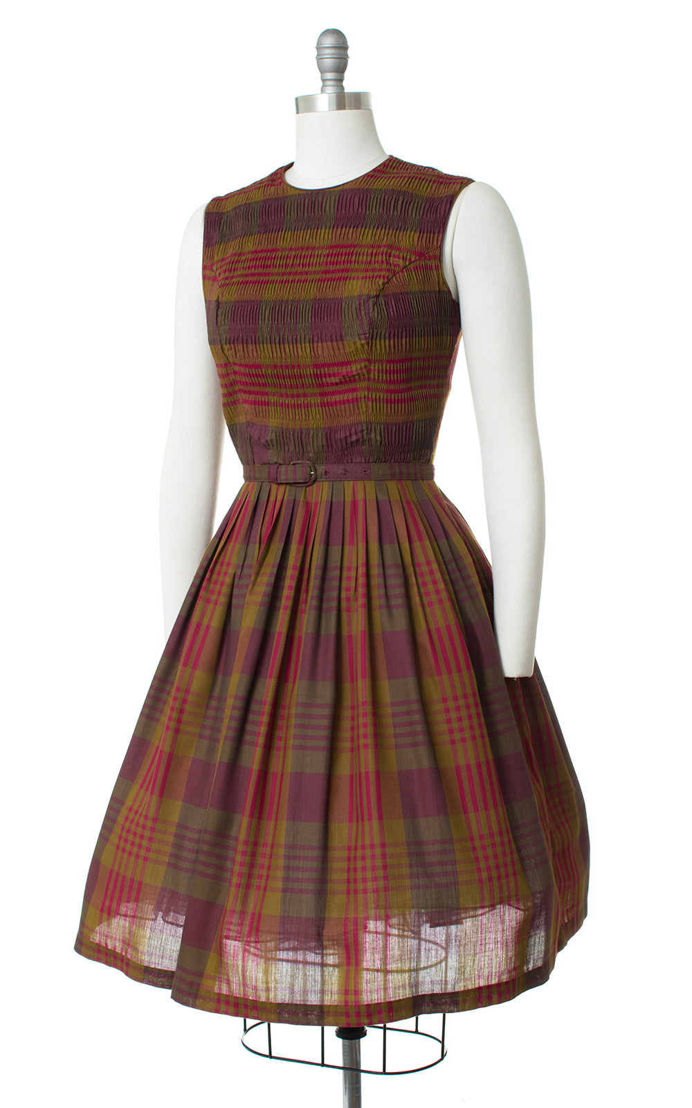 1950s Plaid Belted Day Dress