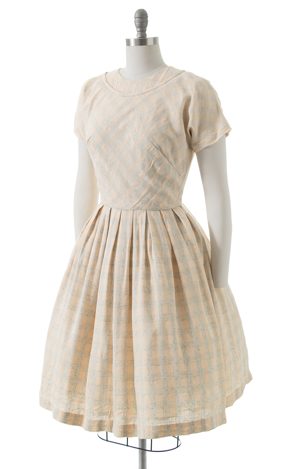 1950s Cream Plaid Day Dress