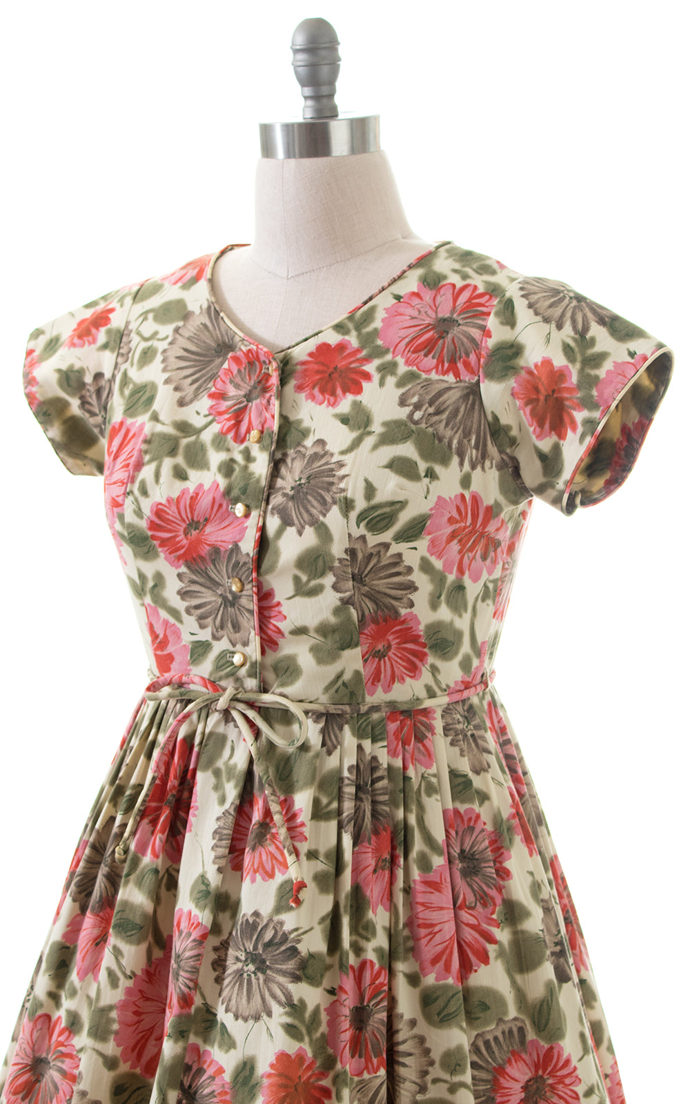 1950s Floral Cotton Shirtwaist Dress