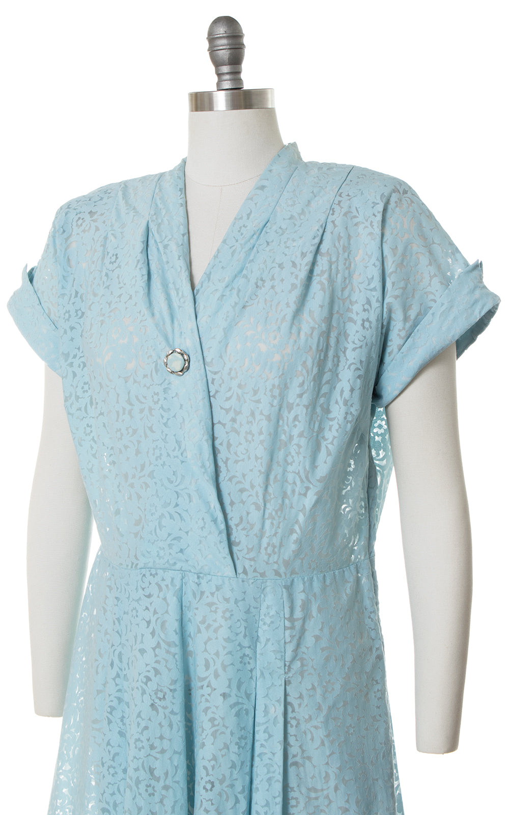 1940s Baby Blue Sheer Filigree Day Dress
