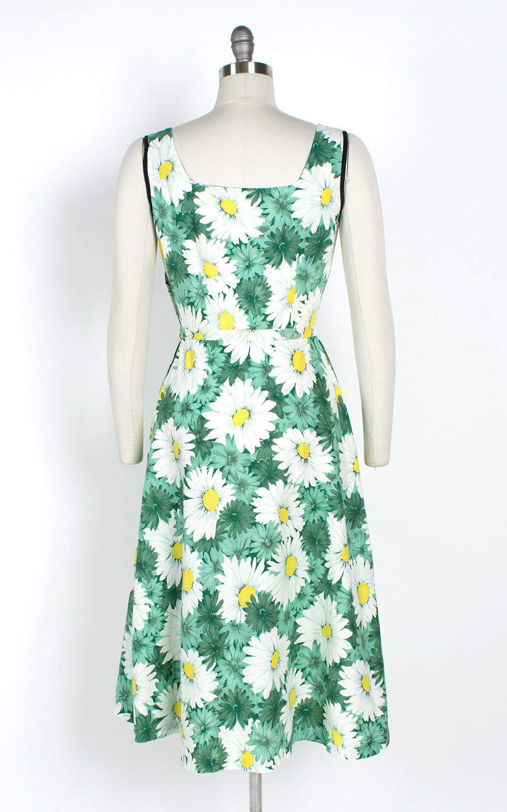 1950s Daisy Printed Cotton Sundress with Rhinestones & Pockets