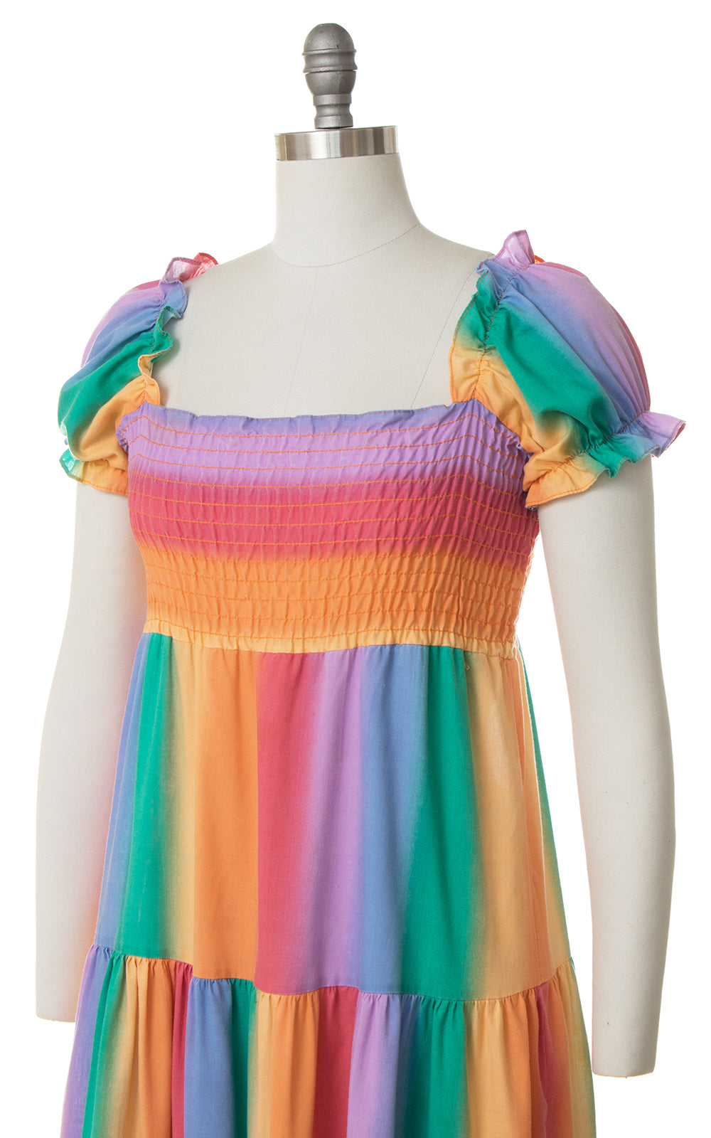 1980s Rainbow Striped Trapeze Maxi Dress