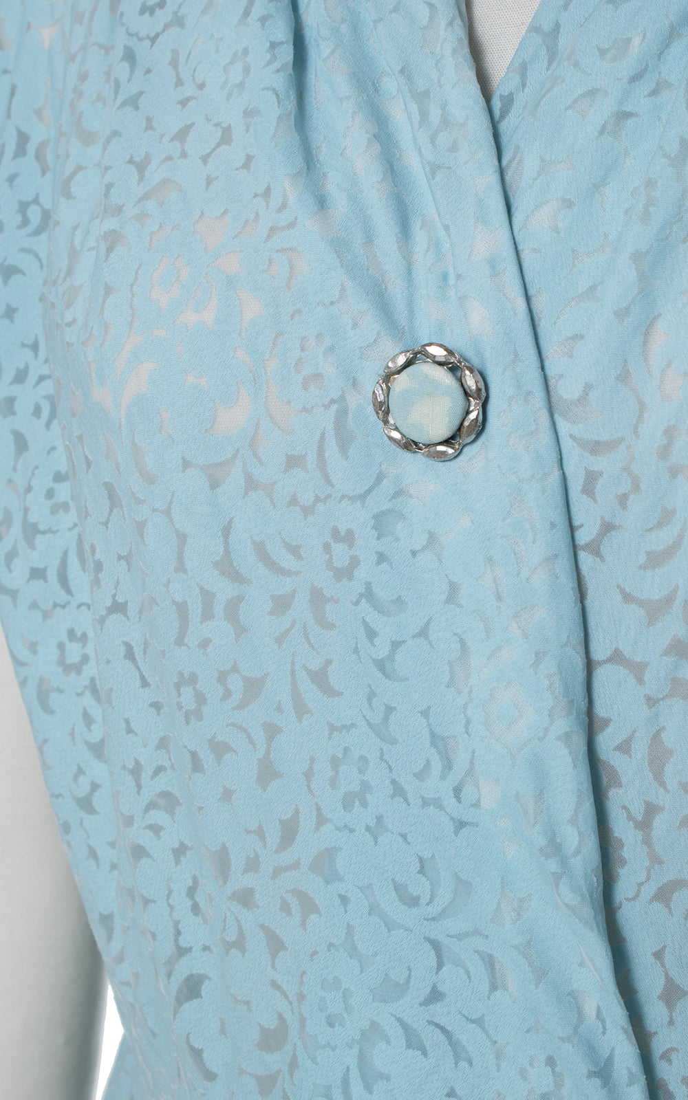 1940s Baby Blue Sheer Filigree Day Dress