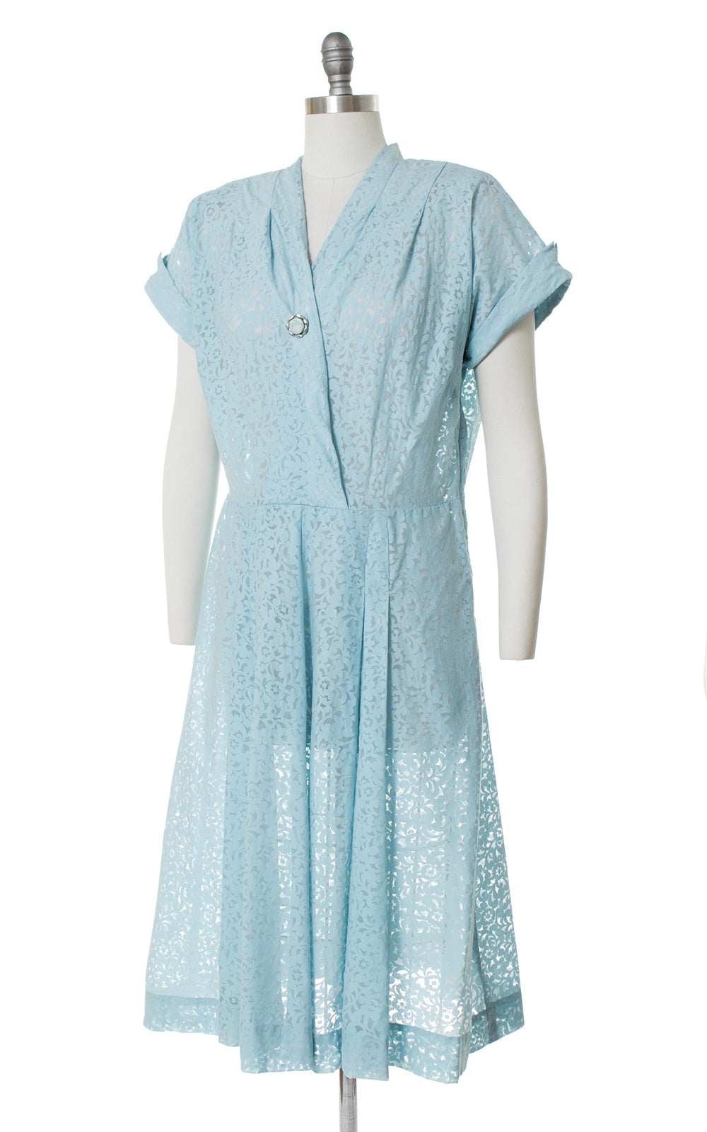 1940s Sheer Floral Filigree Burnout Dress | x-large