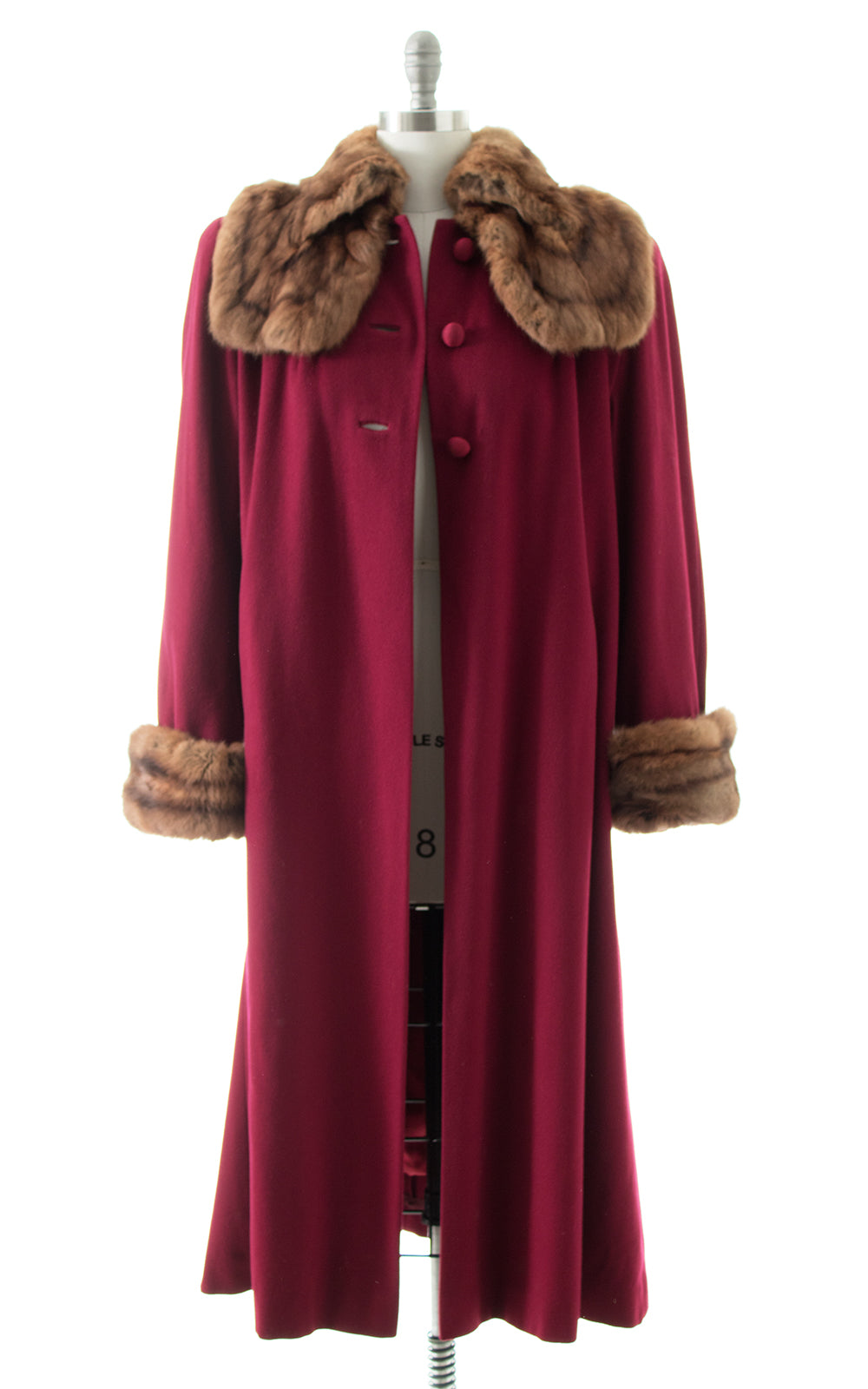 1940s Burgundy Wool & Fur Collar Cuffs Coat 