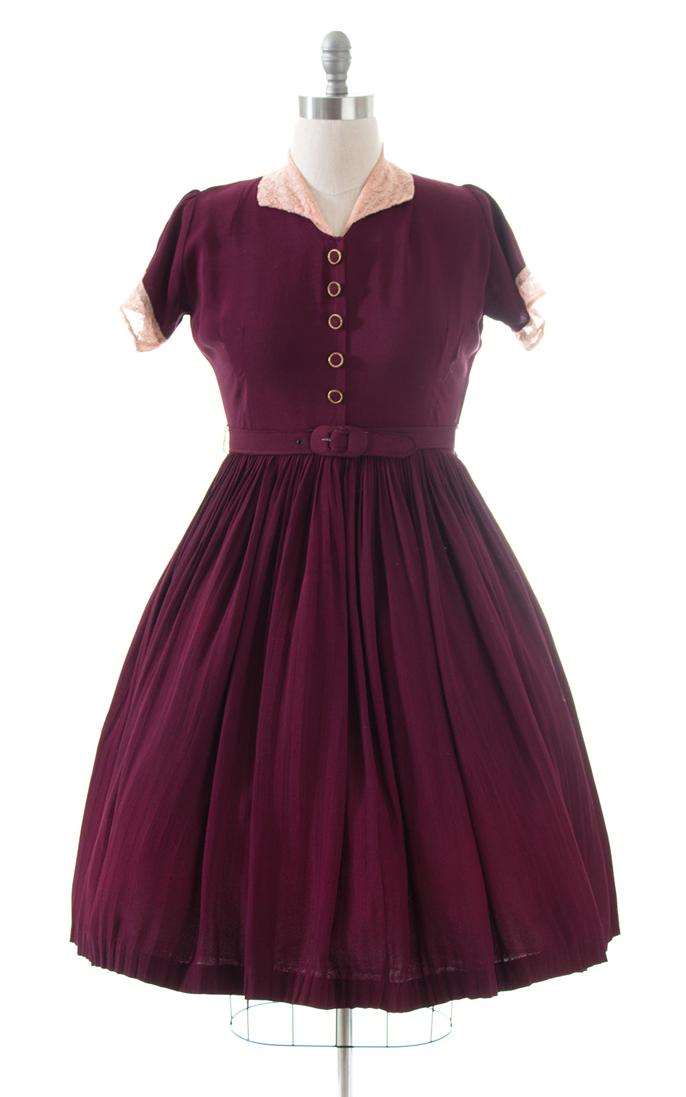 1940s 1950s Plum Rayon Shirtwaist Dress | large