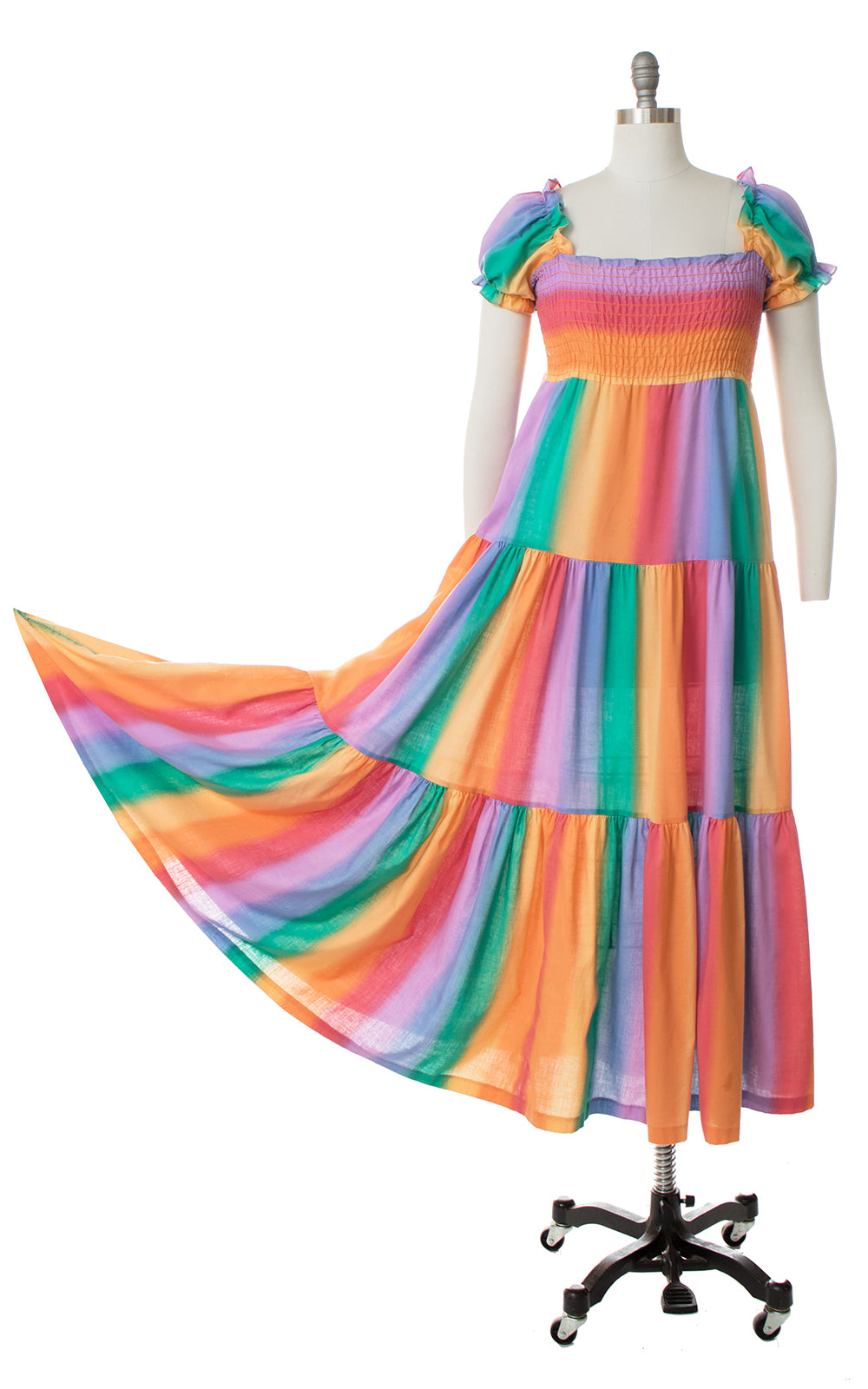 1980s Rainbow Striped Trapeze Maxi Dress